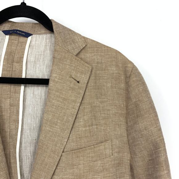 Brooks Brothers 1818 Fitzgerald Two Button Blazer Jacket Mens Sz 40S Tan Linen - Picture 3 of 8